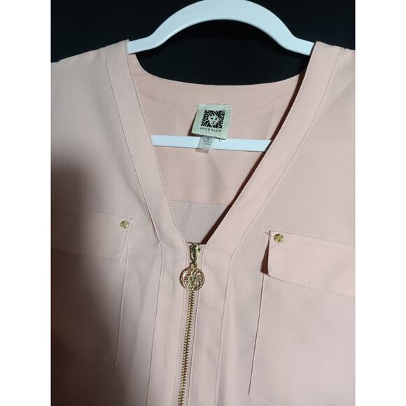 Anne Klein S Pink Pullover Top 3/4 Zip Long Sleeve Logo Casual Lightweight - Picture 4 of 7